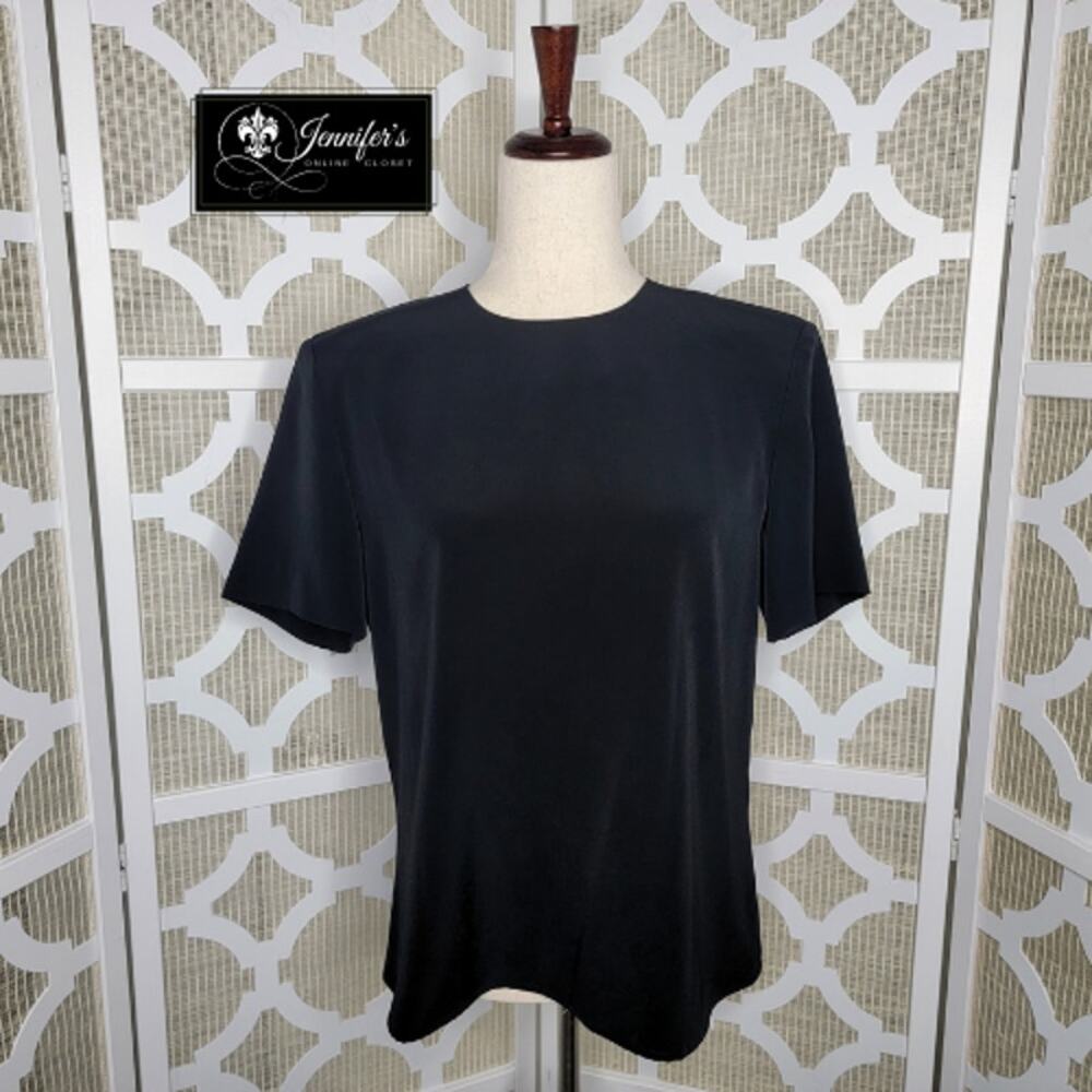 Kasper & Company ASL Women's Black Crew Neck Short Sleeve Career Blouse Size 12